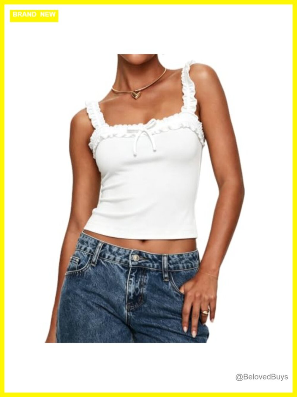 Y2K Square Neck Ribbed Knit Ruffle Strap Cami Tank Top Slim Fit
